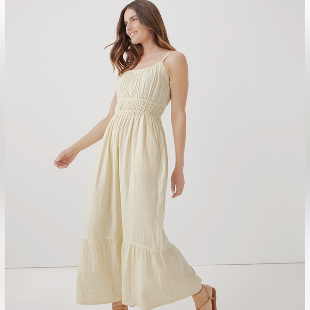 pact butter yellow gauze maxi dress 🧈🤍💛